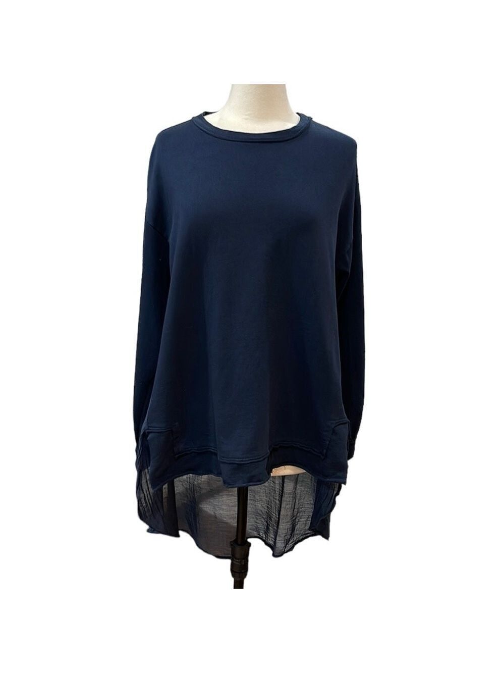 Baci Made in Italy Oversized High Low Sweatshirt Navy SZ S Multi Fabric